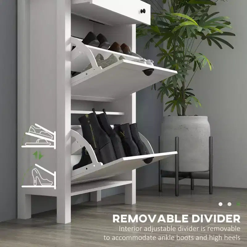 Meuble à Chaussures avec 2 Tiroirs Basculants pour 8 Paires de Chaussures