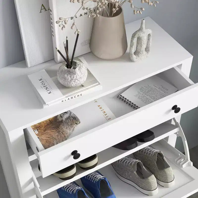 Meuble à Chaussures avec 2 Tiroirs Basculants pour 8 Paires de Chaussures