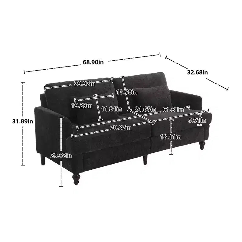 PexFix 69 Canapé deux places en tissu chenille de style moderne du milieu du siècle, canapé rembourré deux places pour salon chambre, pieds en bois marron