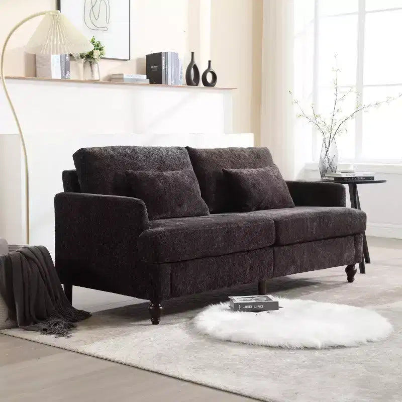 PexFix 69 Canapé deux places en tissu chenille de style moderne du milieu du siècle, canapé rembourré deux places pour salon chambre, pieds en bois marron