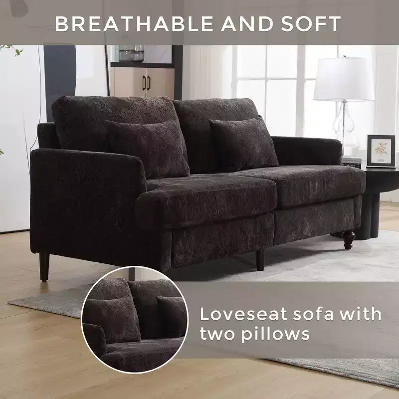 PexFix 69 Canapé deux places en tissu chenille de style moderne du milieu du siècle, canapé rembourré deux places pour salon chambre, pieds en bois marron
