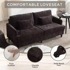 PexFix 69 Canapé deux places en tissu chenille de style moderne du milieu du siècle, canapé rembourré deux places pour salon chambre, pieds en bois marron
