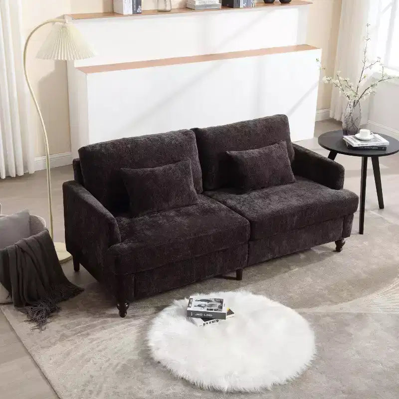 PexFix 69 Canapé deux places en tissu chenille de style moderne du milieu du siècle, canapé rembourré deux places pour salon chambre, pieds en bois marron
