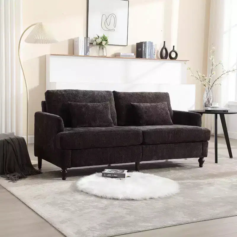 PexFix 69 Canapé deux places en tissu chenille de style moderne du milieu du siècle, canapé rembourré deux places pour salon chambre, pieds en bois marron