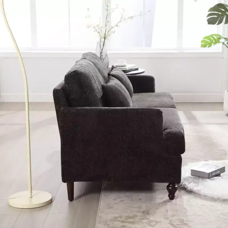 PexFix 69 Canapé deux places en tissu chenille de style moderne du milieu du siècle, canapé rembourré deux places pour salon chambre, pieds en bois marron