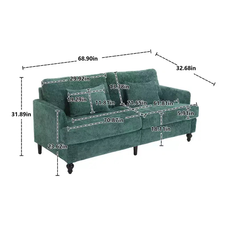 PexFix 69 Canapé deux places en tissu chenille de style moderne du milieu du siècle, canapé rembourré deux places pour salon chambre, pieds en bois marron
