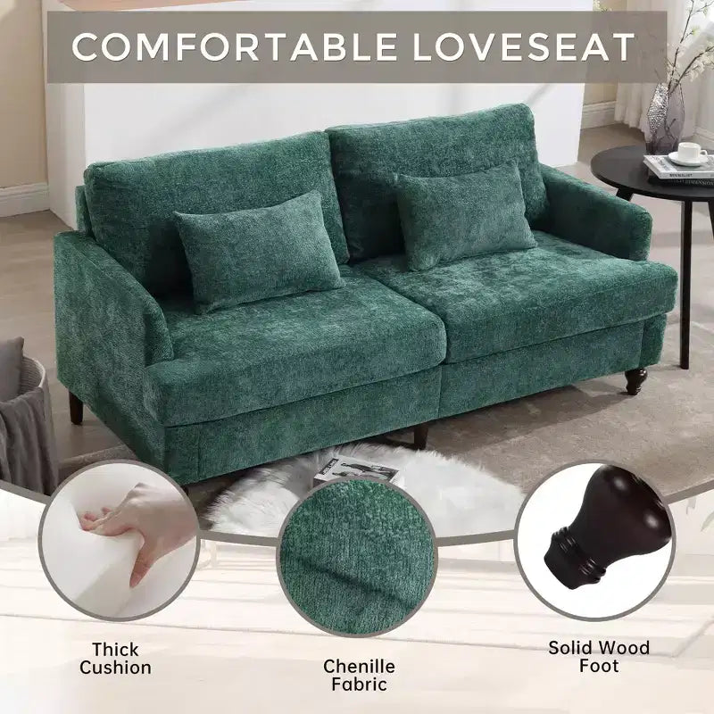 PexFix 69 Canapé deux places en tissu chenille de style moderne du milieu du siècle, canapé rembourré deux places pour salon chambre, pieds en bois marron