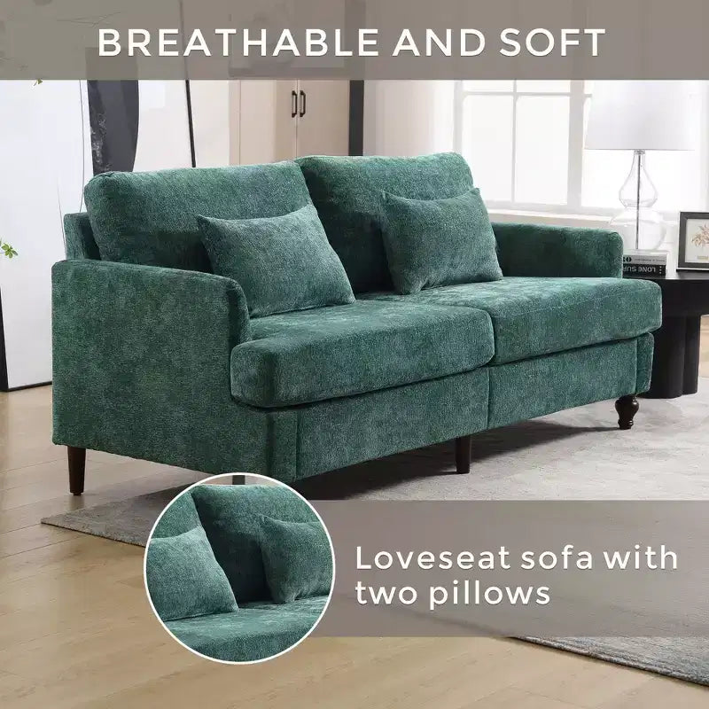 PexFix 69 Canapé deux places en tissu chenille de style moderne du milieu du siècle, canapé rembourré deux places pour salon chambre, pieds en bois marron