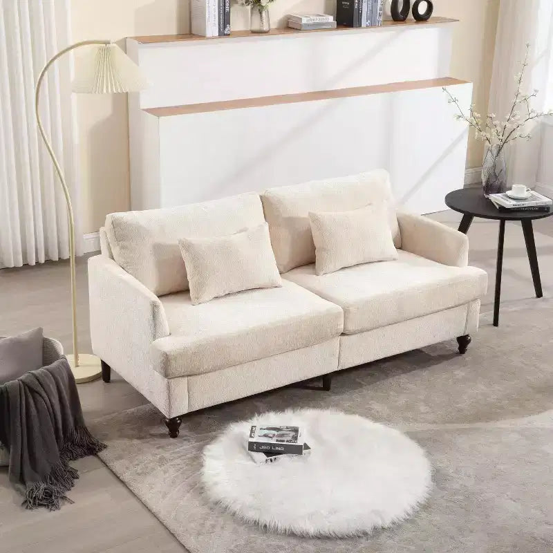 PexFix 69 Canapé deux places en tissu chenille de style moderne du milieu du siècle, canapé rembourré deux places pour salon chambre, pieds en bois marron