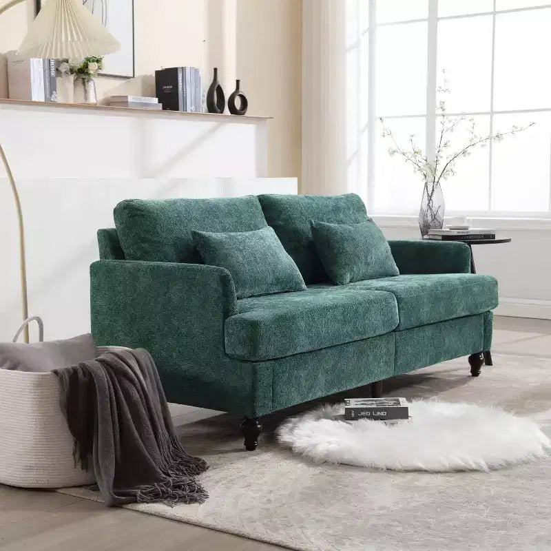 PexFix 69 Canapé deux places en tissu chenille de style moderne du milieu du siècle, canapé rembourré deux places pour salon chambre, pieds en bois marron