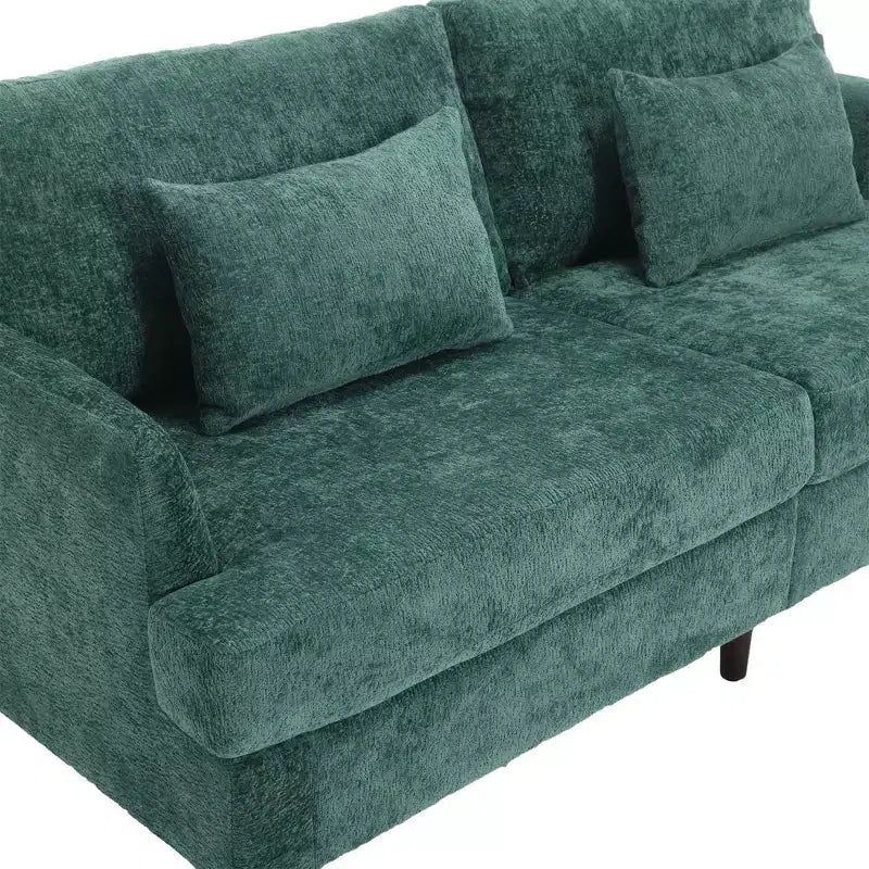 PexFix 69 Canapé deux places en tissu chenille de style moderne du milieu du siècle, canapé rembourré deux places pour salon chambre, pieds en bois marron