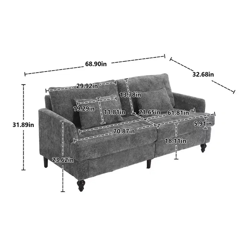 PexFix 69 Canapé deux places en tissu chenille de style moderne du milieu du siècle, canapé rembourré deux places pour salon chambre, pieds en bois marron