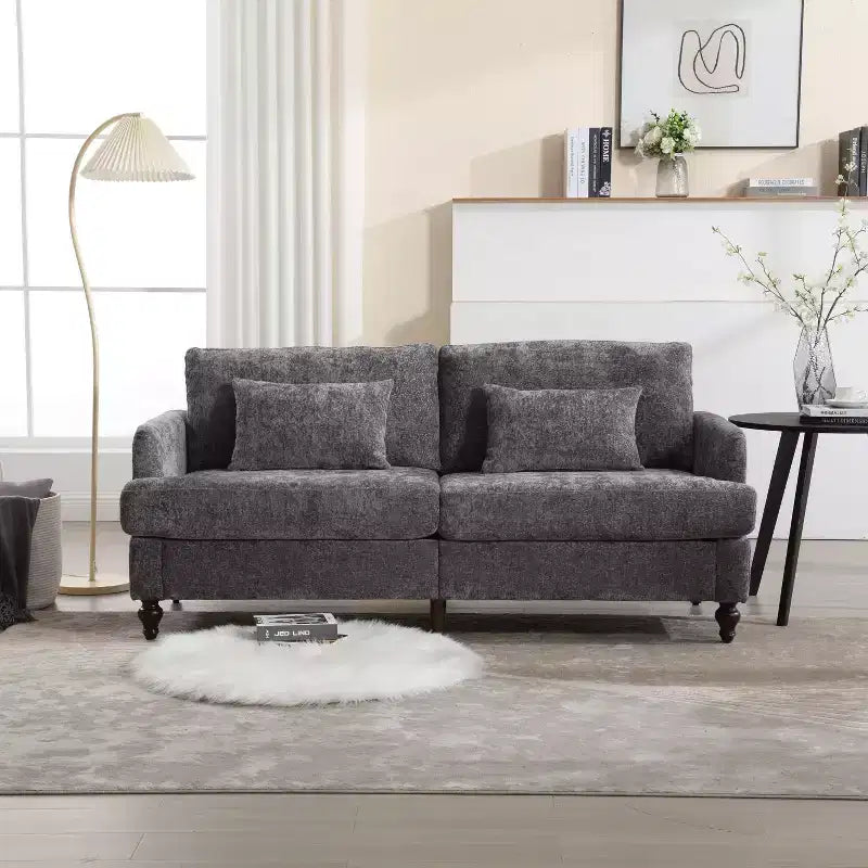 PexFix 69 Canapé deux places en tissu chenille de style moderne du milieu du siècle, canapé rembourré deux places pour salon chambre, pieds en bois marron