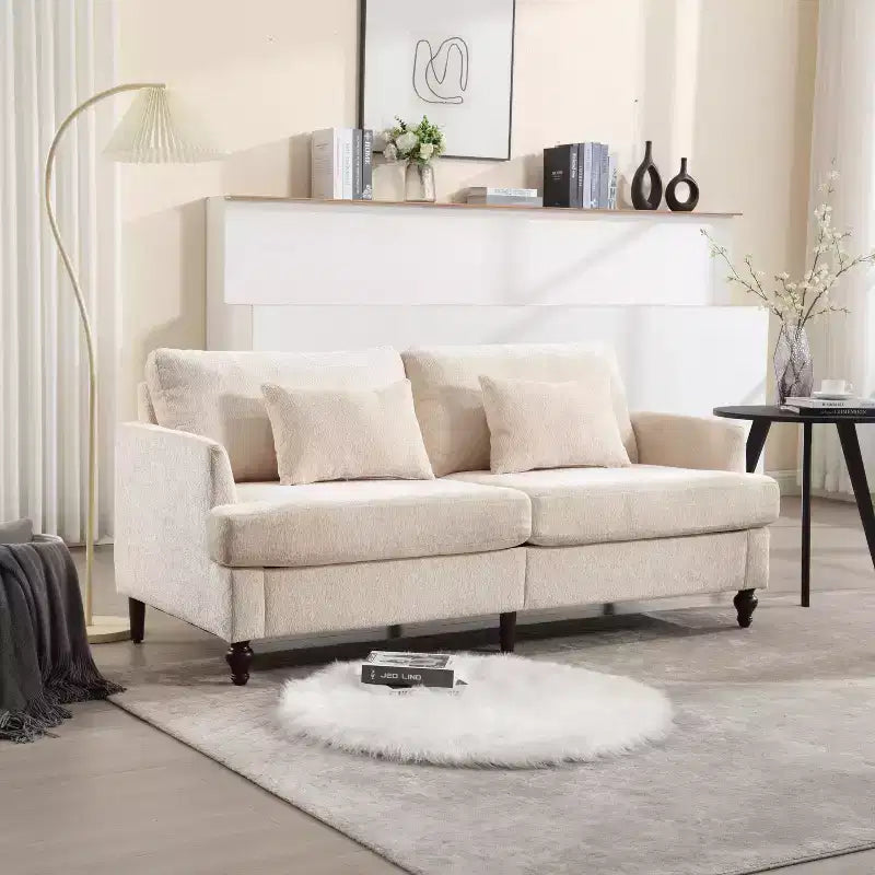 PexFix 69 Canapé deux places en tissu chenille de style moderne du milieu du siècle, canapé rembourré deux places pour salon chambre, pieds en bois marron