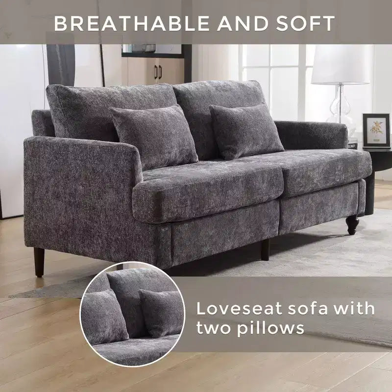 PexFix 69 Canapé deux places en tissu chenille de style moderne du milieu du siècle, canapé rembourré deux places pour salon chambre, pieds en bois marron