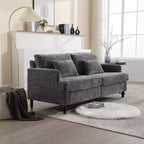 PexFix 69 Canapé deux places en tissu chenille de style moderne du milieu du siècle, canapé rembourré deux places pour salon chambre, pieds en bois marron