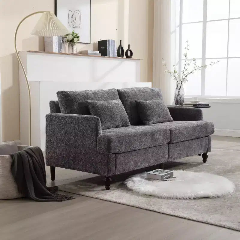 PexFix 69 Canapé deux places en tissu chenille de style moderne du milieu du siècle, canapé rembourré deux places pour salon chambre, pieds en bois marron