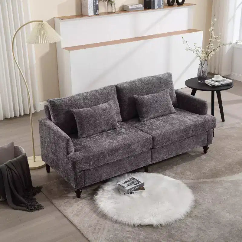 PexFix 69 Canapé deux places en tissu chenille de style moderne du milieu du siècle, canapé rembourré deux places pour salon chambre, pieds en bois marron