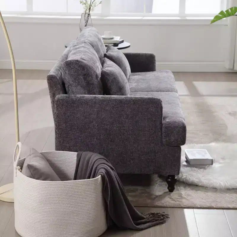 PexFix 69 Canapé deux places en tissu chenille de style moderne du milieu du siècle, canapé rembourré deux places pour salon chambre, pieds en bois marron