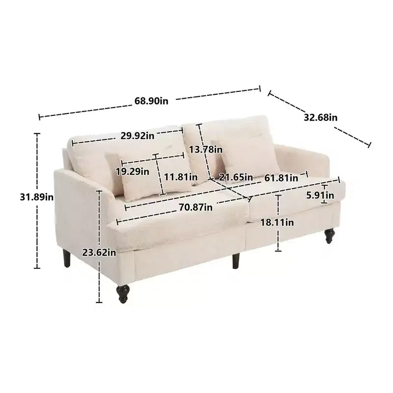PexFix 69 Canapé deux places en tissu chenille de style moderne du milieu du siècle, canapé rembourré deux places pour salon chambre, pieds en bois marron