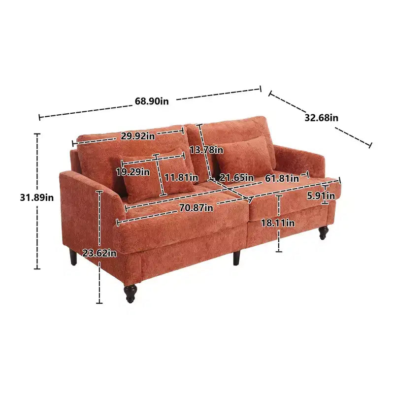 PexFix 69 Canapé deux places en tissu chenille de style moderne du milieu du siècle, canapé rembourré deux places pour salon chambre, pieds en bois marron