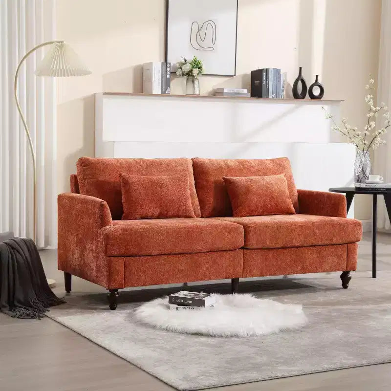 PexFix 69 Canapé deux places en tissu chenille de style moderne du milieu du siècle, canapé rembourré deux places pour salon chambre, pieds en bois marron