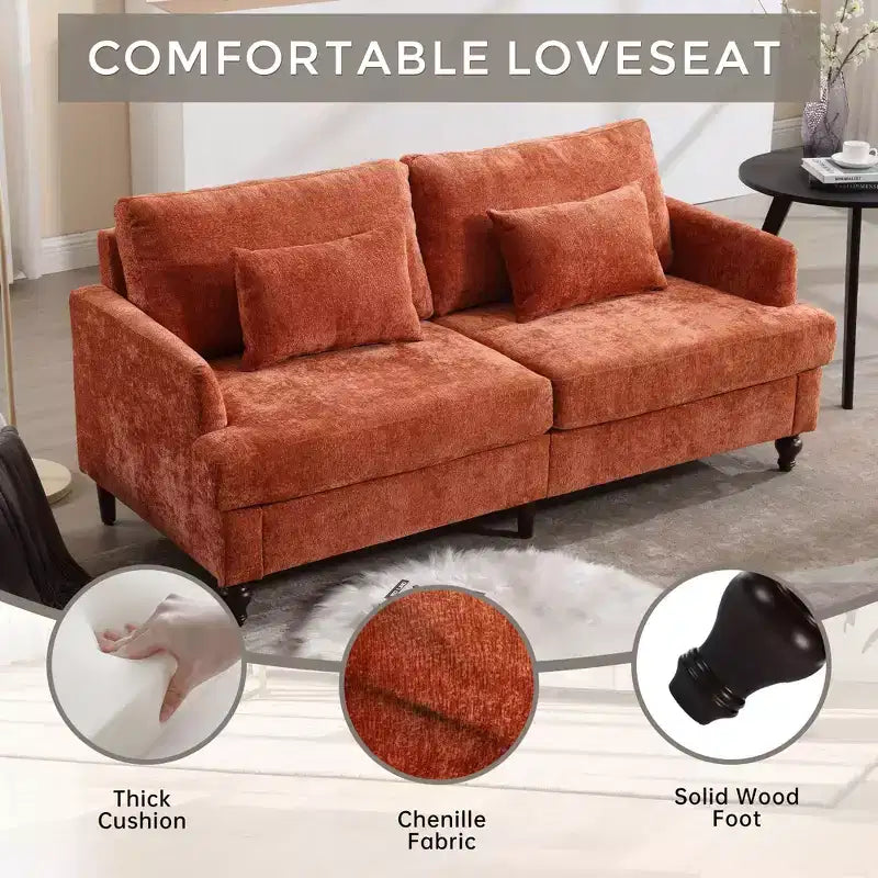 PexFix 69 Canapé deux places en tissu chenille de style moderne du milieu du siècle, canapé rembourré deux places pour salon chambre, pieds en bois marron