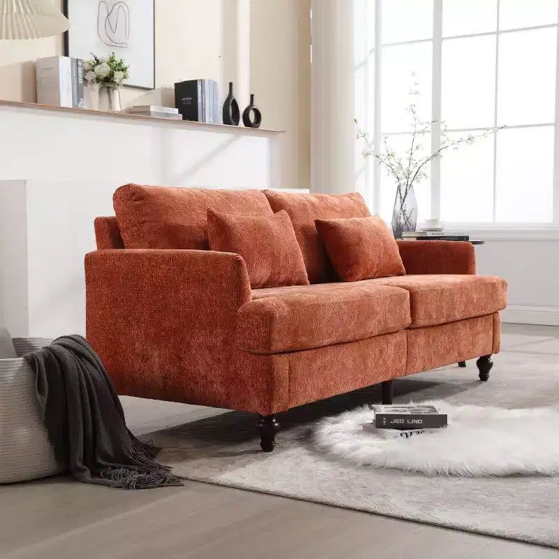 PexFix 69 Canapé deux places en tissu chenille de style moderne du milieu du siècle, canapé rembourré deux places pour salon chambre, pieds en bois marron