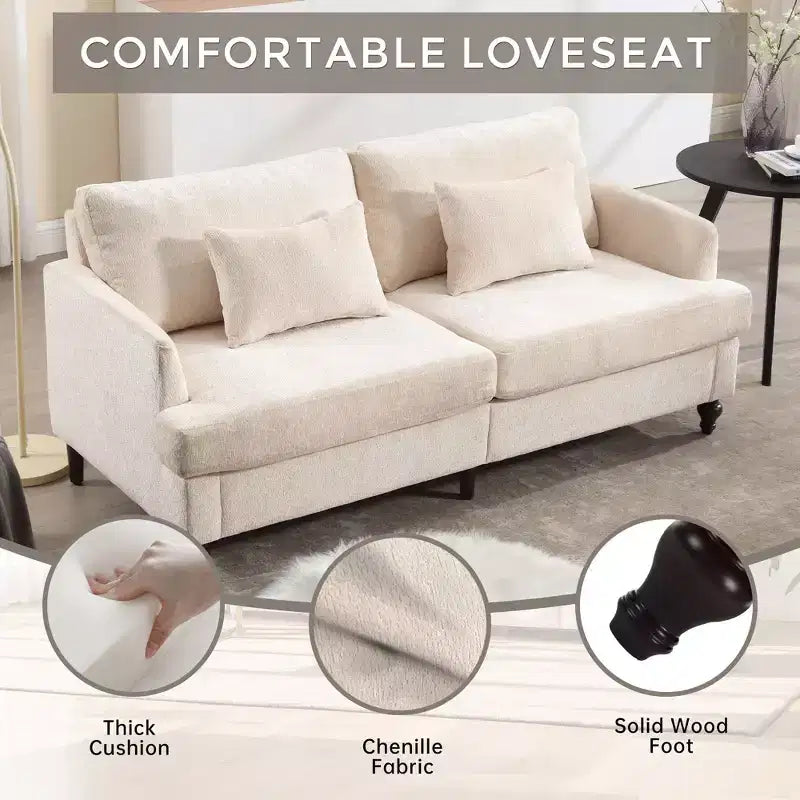 PexFix 69 Canapé deux places en tissu chenille de style moderne du milieu du siècle, canapé rembourré deux places pour salon chambre, pieds en bois marron