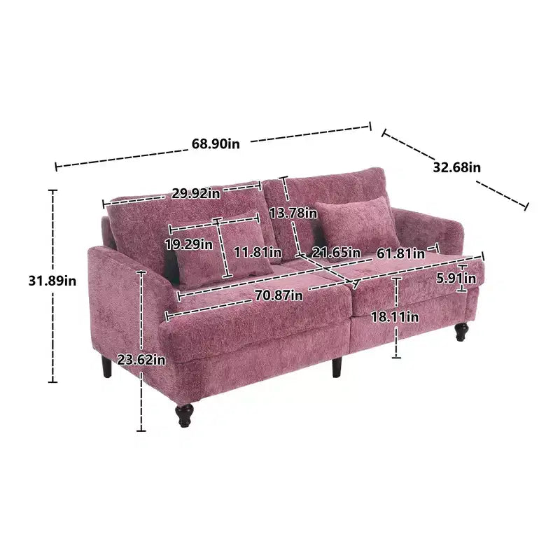 PexFix 69 Canapé deux places en tissu chenille de style moderne du milieu du siècle, canapé rembourré deux places pour salon chambre, pieds en bois marron
