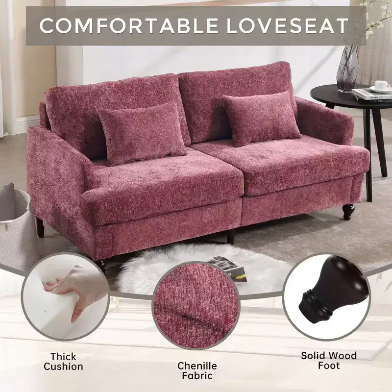 PexFix 69 Canapé deux places en tissu chenille de style moderne du milieu du siècle, canapé rembourré deux places pour salon chambre, pieds en bois marron