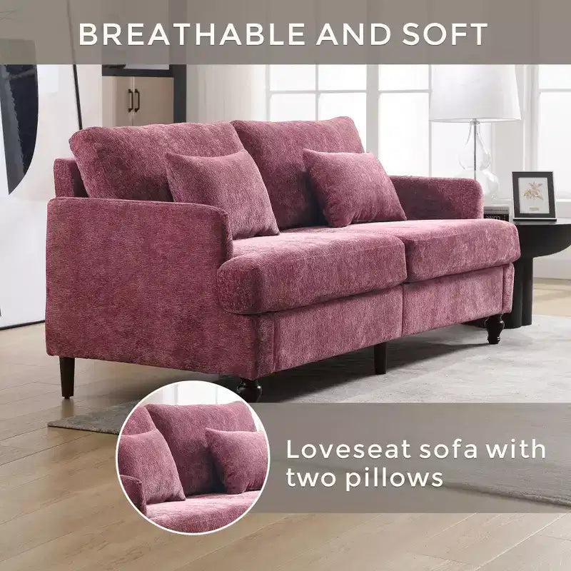 PexFix 69 Canapé deux places en tissu chenille de style moderne du milieu du siècle, canapé rembourré deux places pour salon chambre, pieds en bois marron