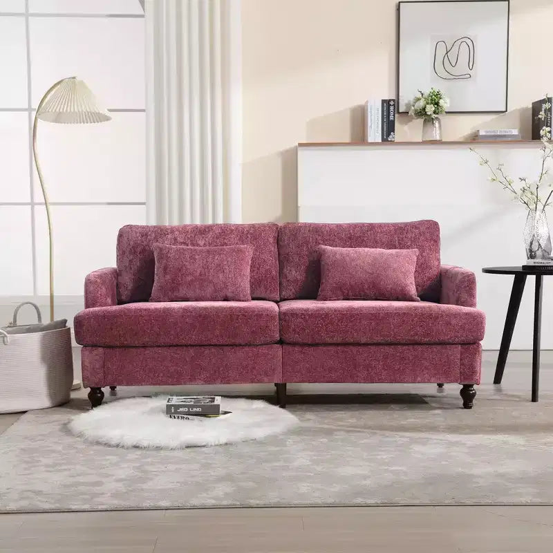 PexFix 69 Canapé deux places en tissu chenille de style moderne du milieu du siècle, canapé rembourré deux places pour salon chambre, pieds en bois marron