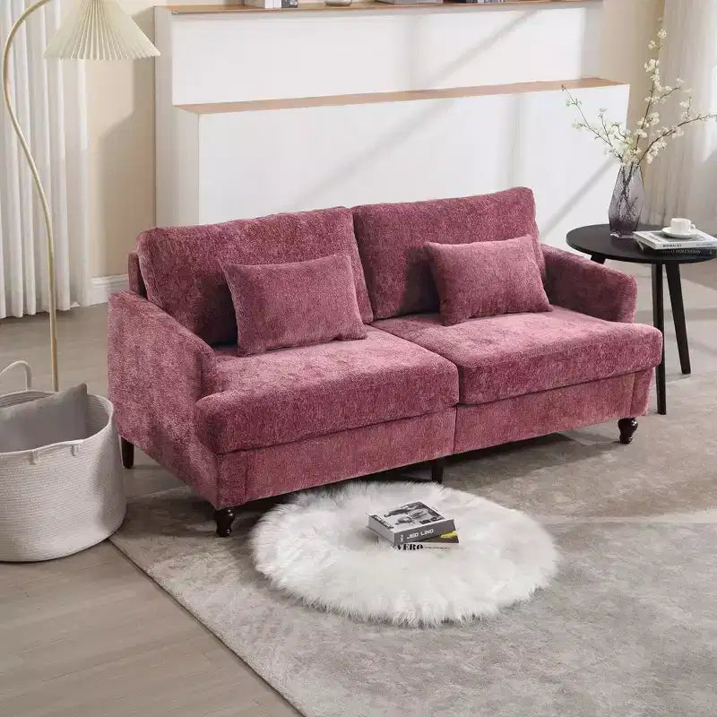 PexFix 69 Canapé deux places en tissu chenille de style moderne du milieu du siècle, canapé rembourré deux places pour salon chambre, pieds en bois marron