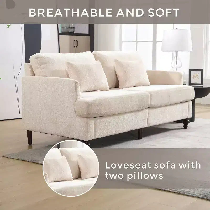 PexFix 69 Canapé deux places en tissu chenille de style moderne du milieu du siècle, canapé rembourré deux places pour salon chambre, pieds en bois marron