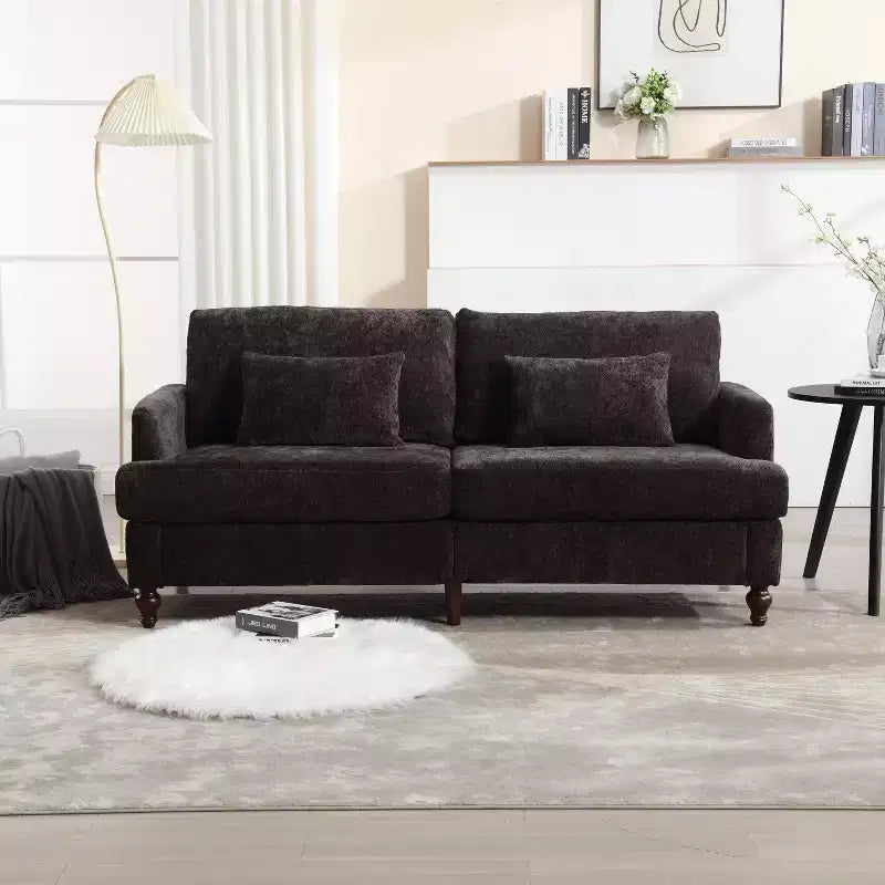 PexFix 69 Canapé deux places en tissu chenille de style moderne du milieu du siècle, canapé rembourré deux places pour salon chambre, pieds en bois marron