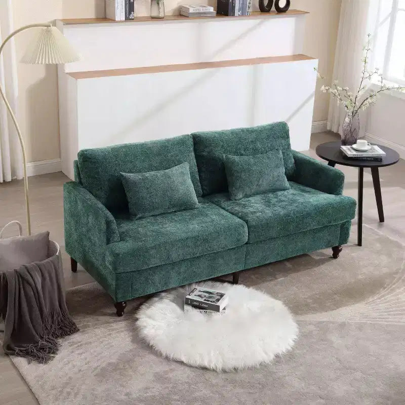 PexFix 69 Canapé deux places en tissu chenille de style moderne du milieu du siècle, canapé rembourré deux places pour salon chambre, pieds en bois marron