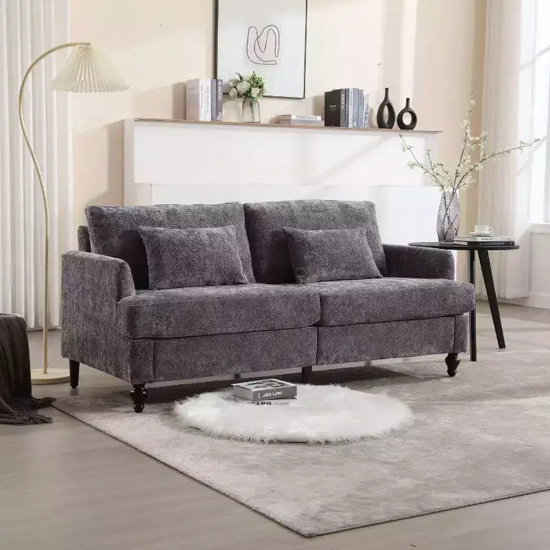 PexFix 69 Canapé deux places en tissu chenille de style moderne du milieu du siècle, canapé rembourré deux places pour salon chambre, pieds en bois marron
