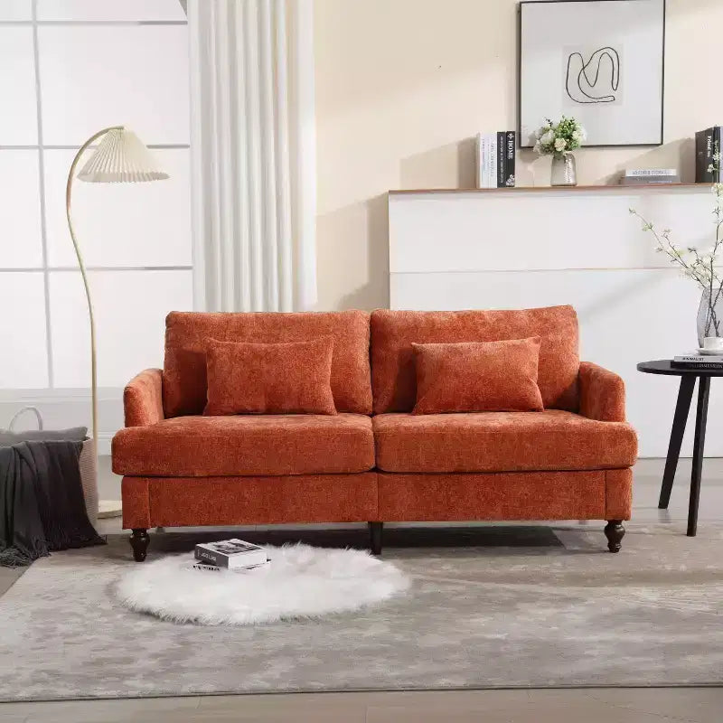 PexFix 69 Canapé deux places en tissu chenille de style moderne du milieu du siècle, canapé rembourré deux places pour salon chambre, pieds en bois marron