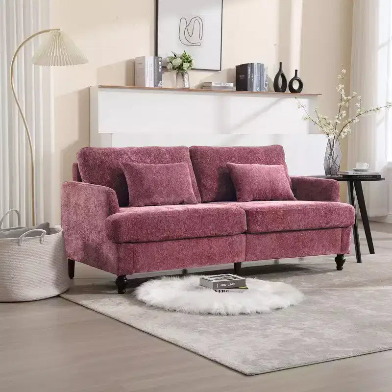PexFix 69 Canapé deux places en tissu chenille de style moderne du milieu du siècle, canapé rembourré deux places pour salon chambre, pieds en bois marron