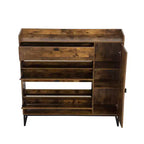 AEELLEEA Armoire à chaussures rustique marron 4 portes : Organiseur d'entrée style ferme avec tiroirs basculants