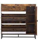 AEELLEEA Armoire à chaussures rustique marron 4 portes : Organiseur d'entrée style ferme avec tiroirs basculants