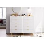 Acekool Commode Blanche à 5 Tiroirs pour Chambre à Coucher, Commode de Rangement Moderne avec Poignées Dorées, Grands Tiroirs, Meuble de Rangement pour Salon, Couloir, Bureau