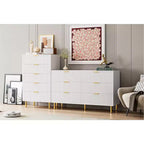 Acekool Commode Blanche à 5 Tiroirs pour Chambre à Coucher, Commode de Rangement Moderne avec Poignées Dorées, Grands Tiroirs, Meuble de Rangement pour Salon, Couloir, Bureau