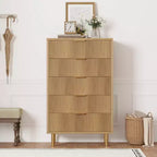 Acekool Commode Blanche à 5 Tiroirs pour Chambre à Coucher, Commode de Rangement Moderne avec Poignées Dorées, Grands Tiroirs, Meuble de Rangement pour Salon, Couloir, Bureau