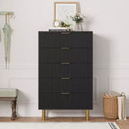 Acekool Commode Blanche à 5 Tiroirs pour Chambre à Coucher, Commode de Rangement Moderne avec Poignées Dorées, Grands Tiroirs, Meuble de Rangement pour Salon, Couloir, Bureau