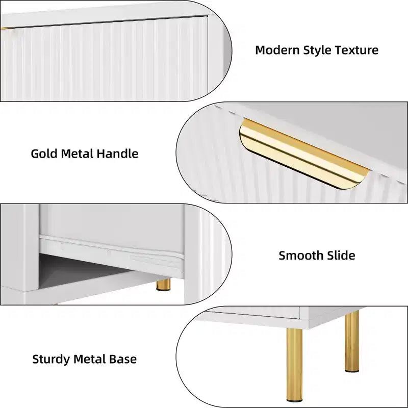Acekool Commode Blanche à 5 Tiroirs pour Chambre à Coucher, Commode de Rangement Moderne avec Poignées Dorées, Grands Tiroirs, Meuble de Rangement pour Salon, Couloir, Bureau