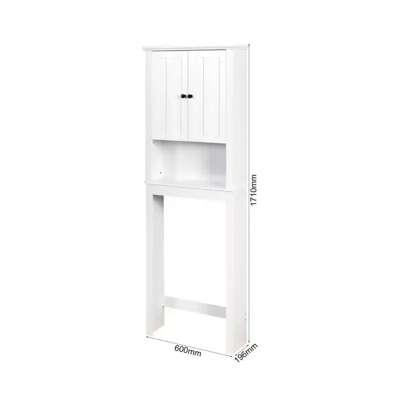 Meuble de rangement de salle de bain au-dessus des toilettes, organisateur de placard peu encombrant avec 2 portes et 1 étagère ouverte pour rangement de salle de bain blanc