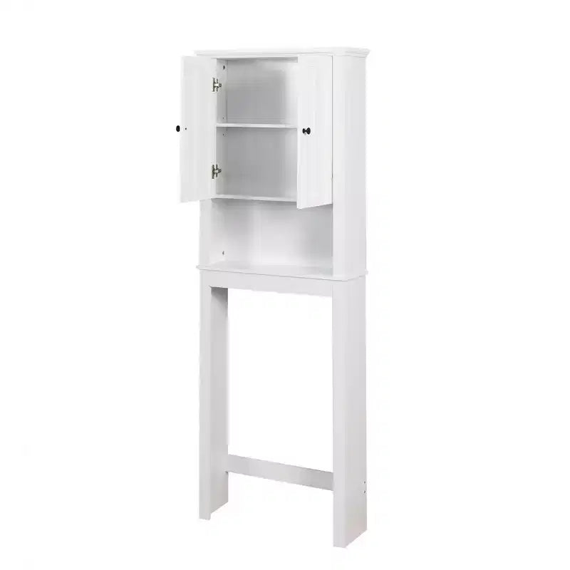 Meuble de rangement de salle de bain au-dessus des toilettes, organisateur de placard peu encombrant avec 2 portes et 1 étagère ouverte pour rangement de salle de bain blanc