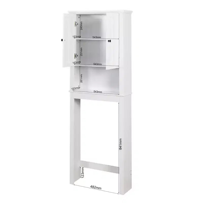 Meuble de rangement de salle de bain au-dessus des toilettes, organisateur de placard peu encombrant avec 2 portes et 1 étagère ouverte pour rangement de salle de bain blanc